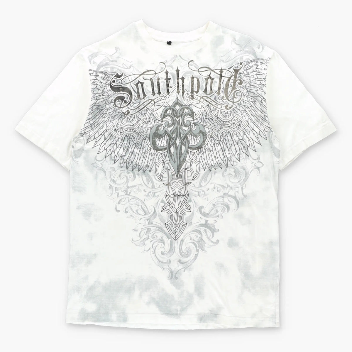 SOUTHPOLE Vintage Y2K Winged Cross Velvet Detail White T-Shirt (L TALL)
