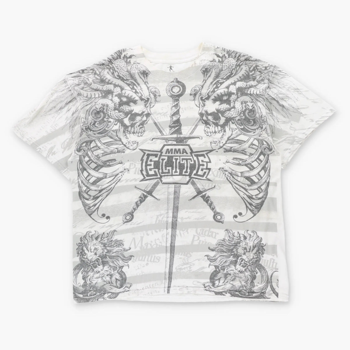 MMA ELITE Chuck Liddell Vintage Y2K Ribcage Dagger & Skulls White T-Shirt (XL)