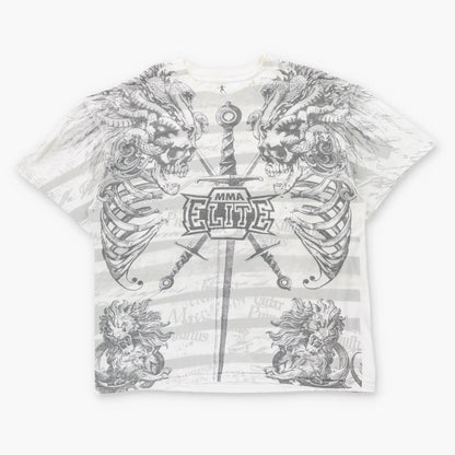 MMA ELITE Chuck Liddell Vintage Y2K Ribcage Dagger & Skulls White T-Shirt (XL)