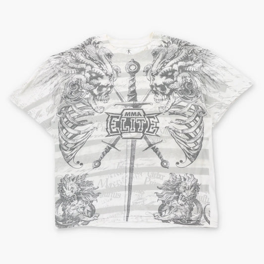 MMA ELITE Chuck Liddell Vintage Y2K Ribcage Dagger & Skulls White T-Shirt (XL)