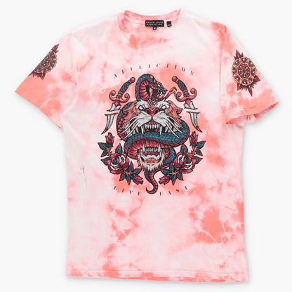 Vintage AFFLICTION 'Black Label' Neon Orange Tie-Dye Embellished Tiger & Snake Y2K Tee (M TALL)