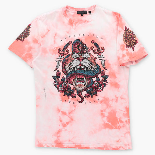 Vintage AFFLICTION 'Black Label' Neon Orange Tie-Dye Embellished Tiger & Snake Y2K Tee (M TALL)