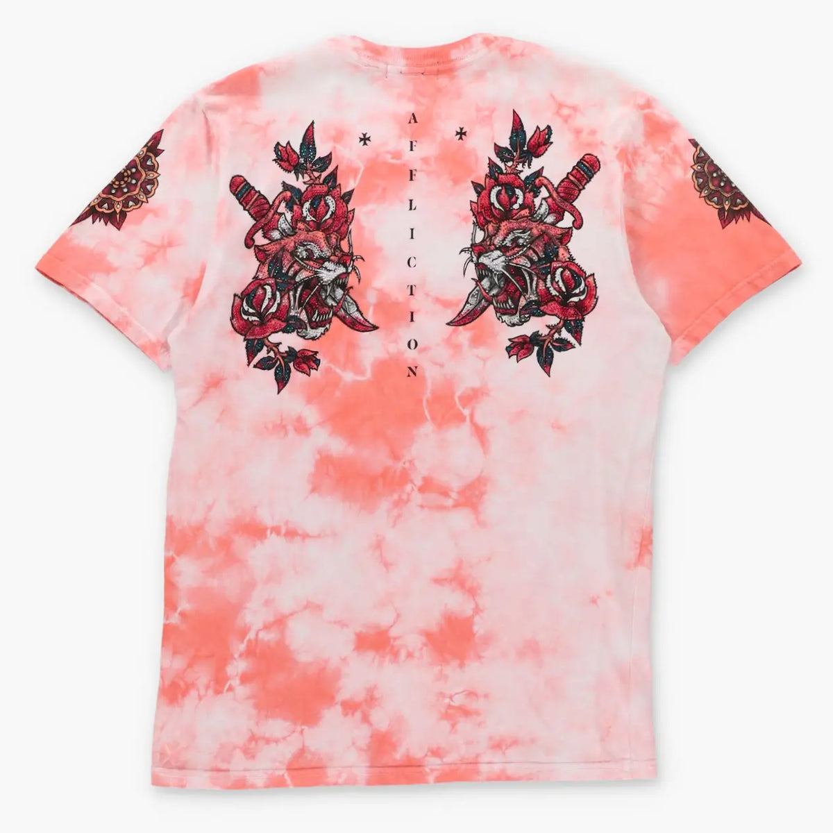 Vintage AFFLICTION 'Black Label' Neon Orange Tie-Dye Embellished Tiger & Snake Y2K Tee (M TALL)
