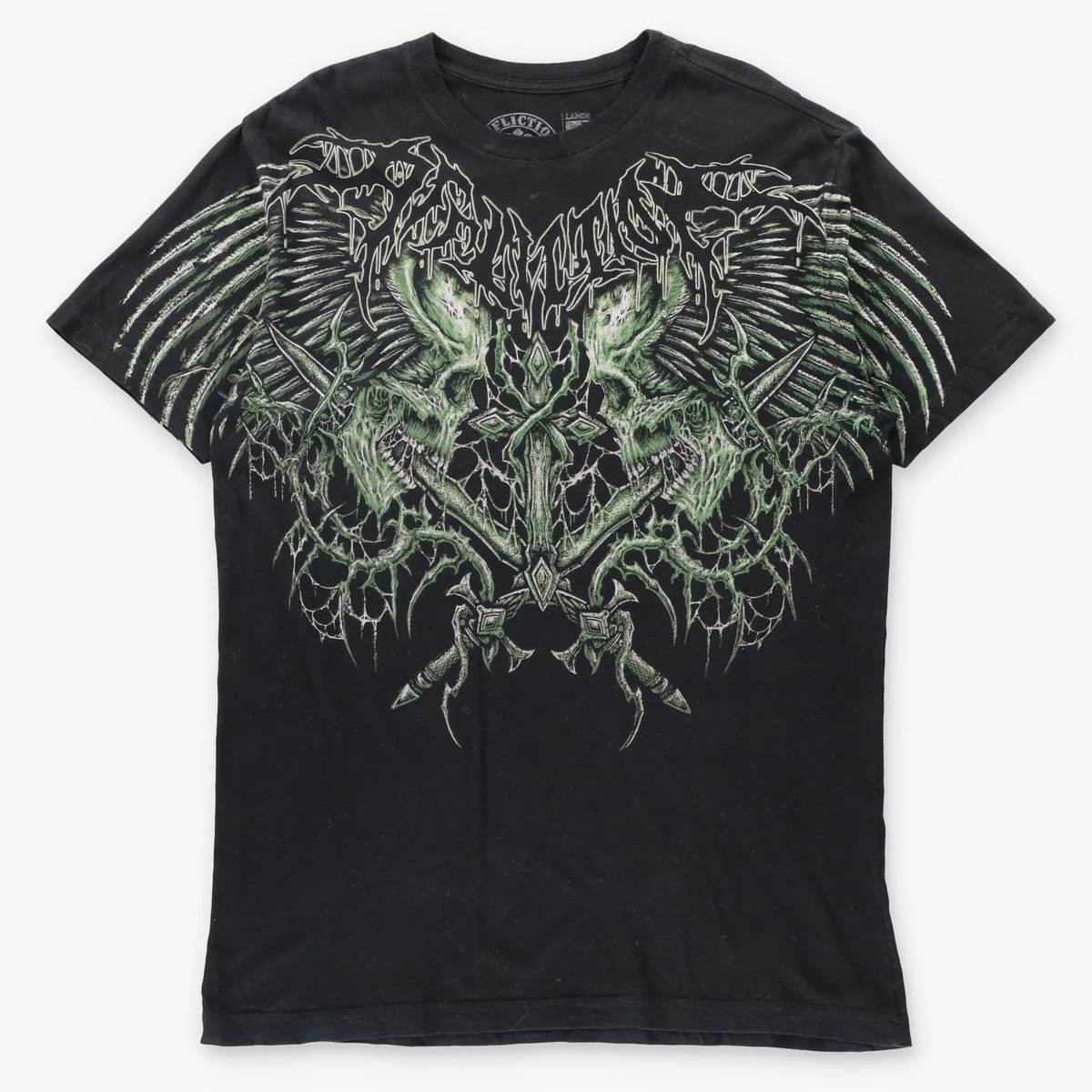 Vintage AFFLICTION Toxic Wrath Black & Green Y2K Skull T-Shirt (L TALL)