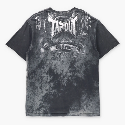 Vintage TAPOUT "Believe" Y2K All Over Print Wrestling T-Shirt (L-XL TALL)