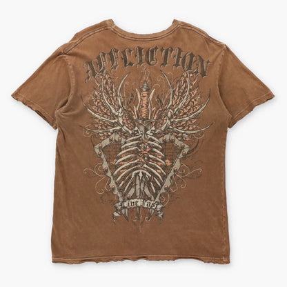 AFFLICTION Vintage "Live Fast" Spell Out Logo Shield Brown Y2K Tee USA Made (L)