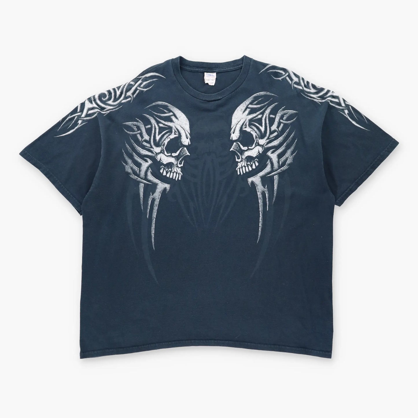 Vintage Y2K Style Mirrored Skulls Black T-Shirt (XXL)