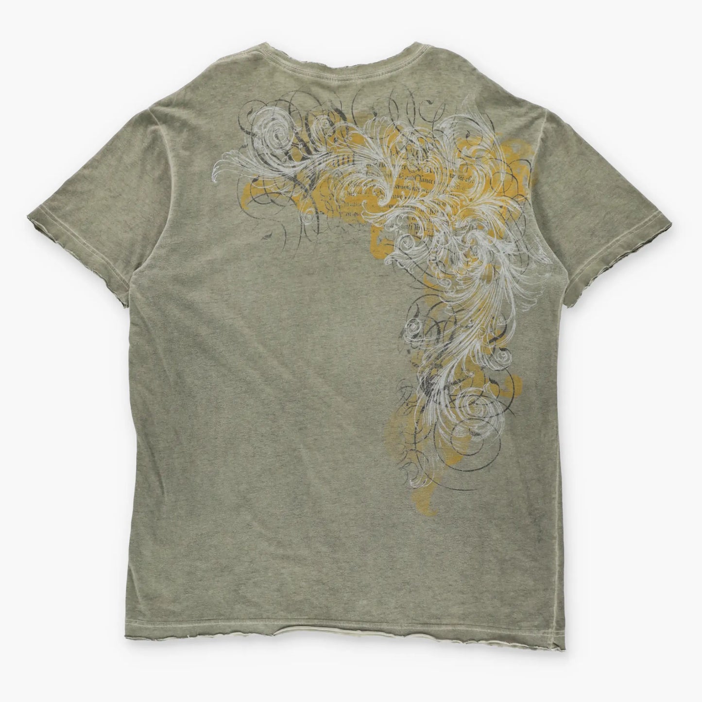 AFFLICTION Vintage Embroidered Spell Out Logo Grim Reaper Pale Green Y2K Tee (L-XL)