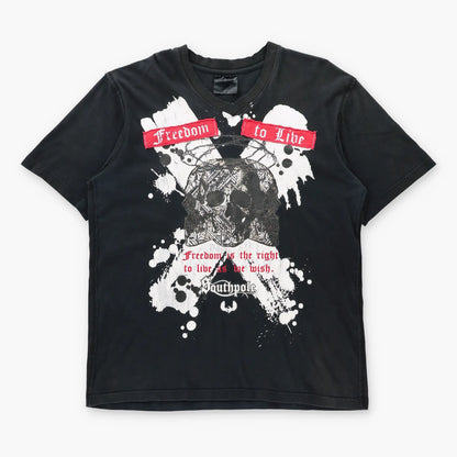 SOUTHPOLE "Freedom To Live" Patch Vintage Y2K Skull Antlers V-Neck T-Shirt (XL)