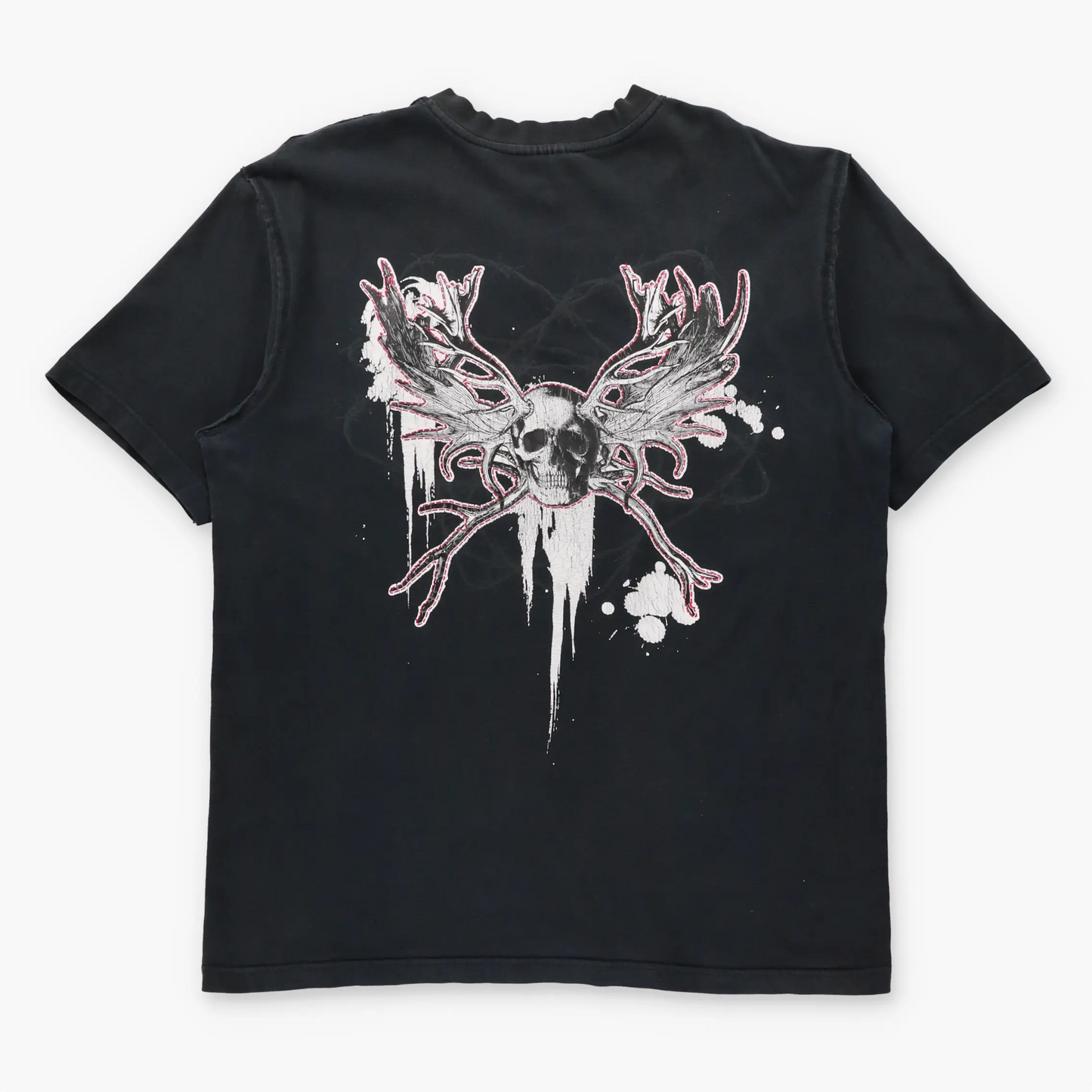 SOUTHPOLE "Freedom To Live" Patch Vintage Y2K Skull Antlers V-Neck T-Shirt (XL)