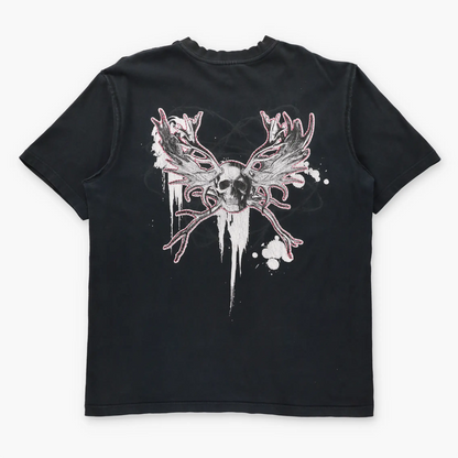 SOUTHPOLE "Freedom To Live" Patch Vintage Y2K Skull Antlers V-Neck T-Shirt (XL)