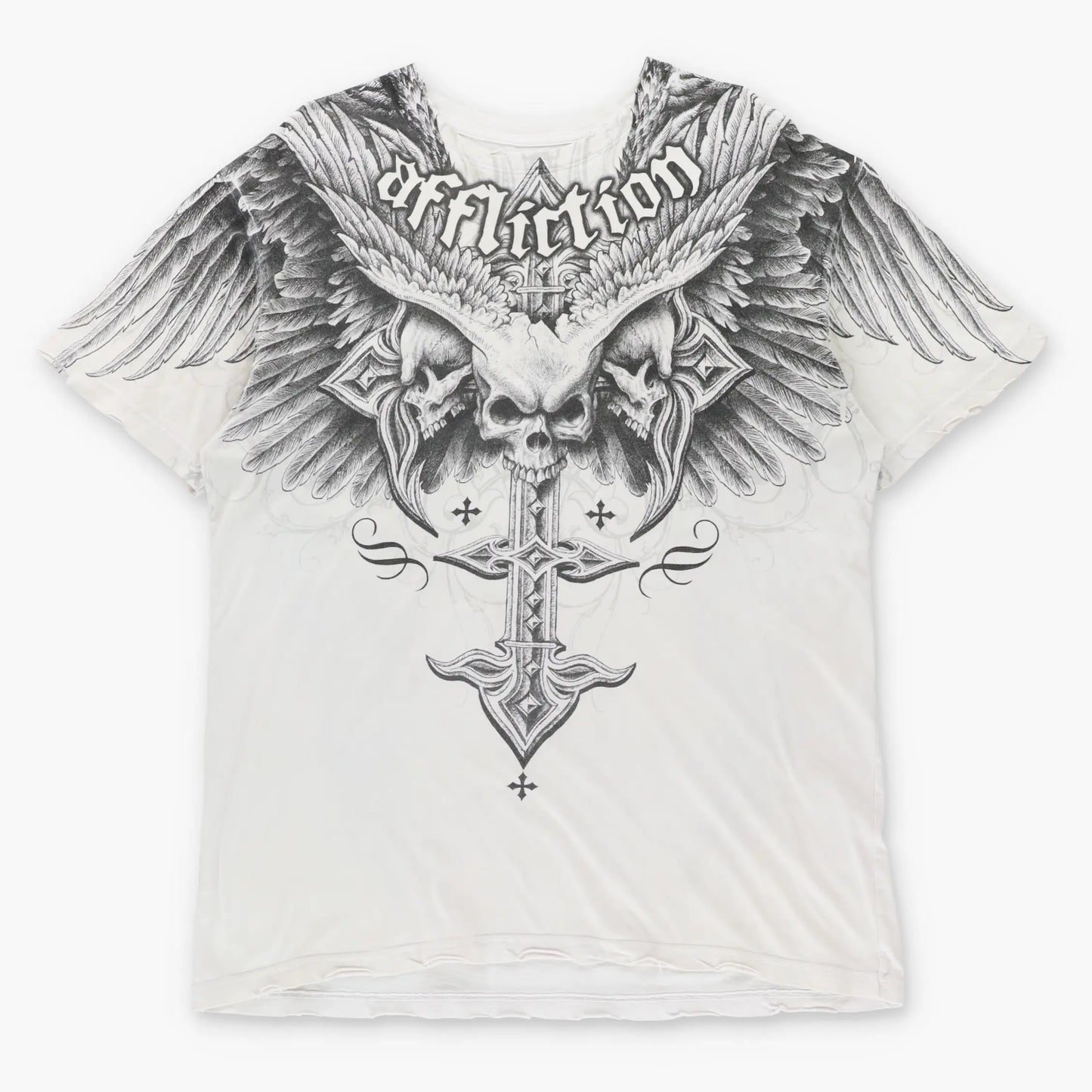AFFLICTION Vintage Winged Skull Cross USA Made Y2K T-Shirt (XL)