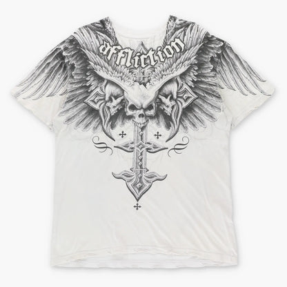 AFFLICTION Vintage Winged Skull Cross USA Made Y2K T-Shirt (XL)