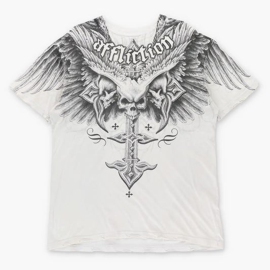 AFFLICTION Vintage Winged Skull Cross USA Made Y2K T-Shirt (XL)