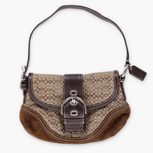 COACH Signature Soho F10925 Buckle Brown Suede Shoulder Bag
