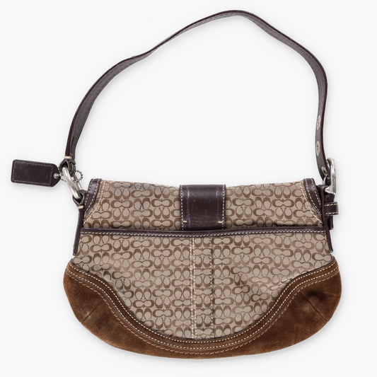 COACH Signature Soho F10925 Buckle Brown Suede Shoulder Bag