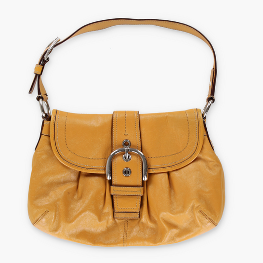COACH F15204 Buckle Pleated Leather Yellow Shoulder Bag