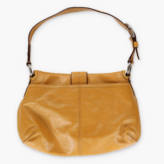 COACH F15204 Buckle Pleated Leather Yellow Shoulder Bag