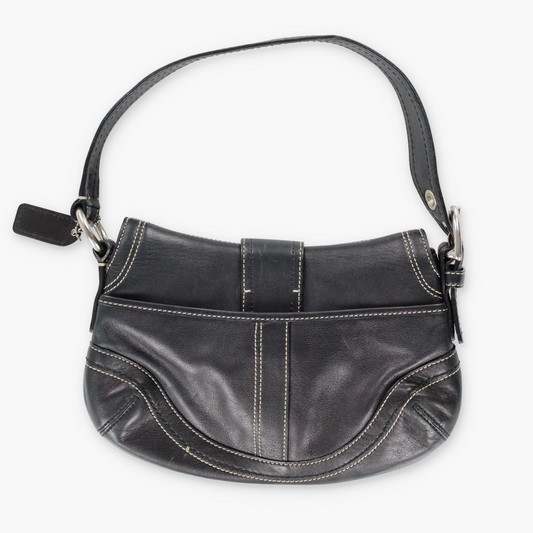 COACH F10909 Buckle Black Contrast Stitch Shoulder Bag