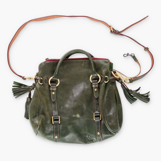 DOONEY & BOURKE J6820902 Florentine Tassel Green Leather Satchel Bag