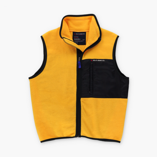 RALPH LAUREN POLO JEANS Yellow Fleece Hide Away Hood Vest (M)