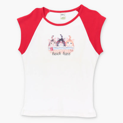 Vintage 'Beach Bums' Cats Front Back Ringer Baby Tee (M)