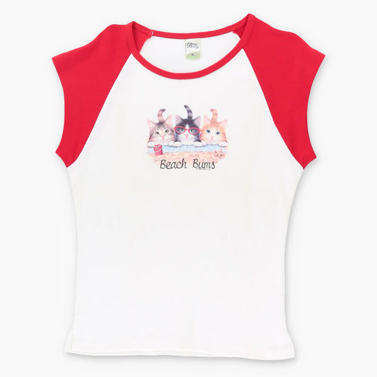 Vintage 'Beach Bums' Cats Front Back Ringer Baby Tee (M)