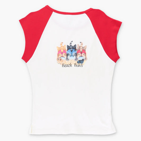 Vintage 'Beach Bums' Cats Front Back Ringer Baby Tee (M)