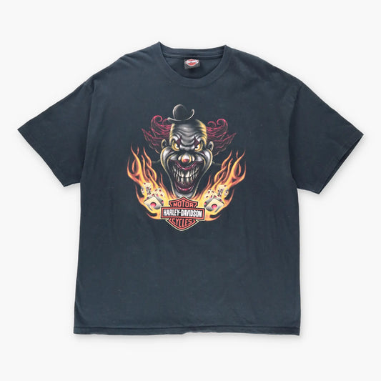 Vintage HARLEY DAVIDSON Clown Flaming Dice Motorcycle T-Shirt (XL)