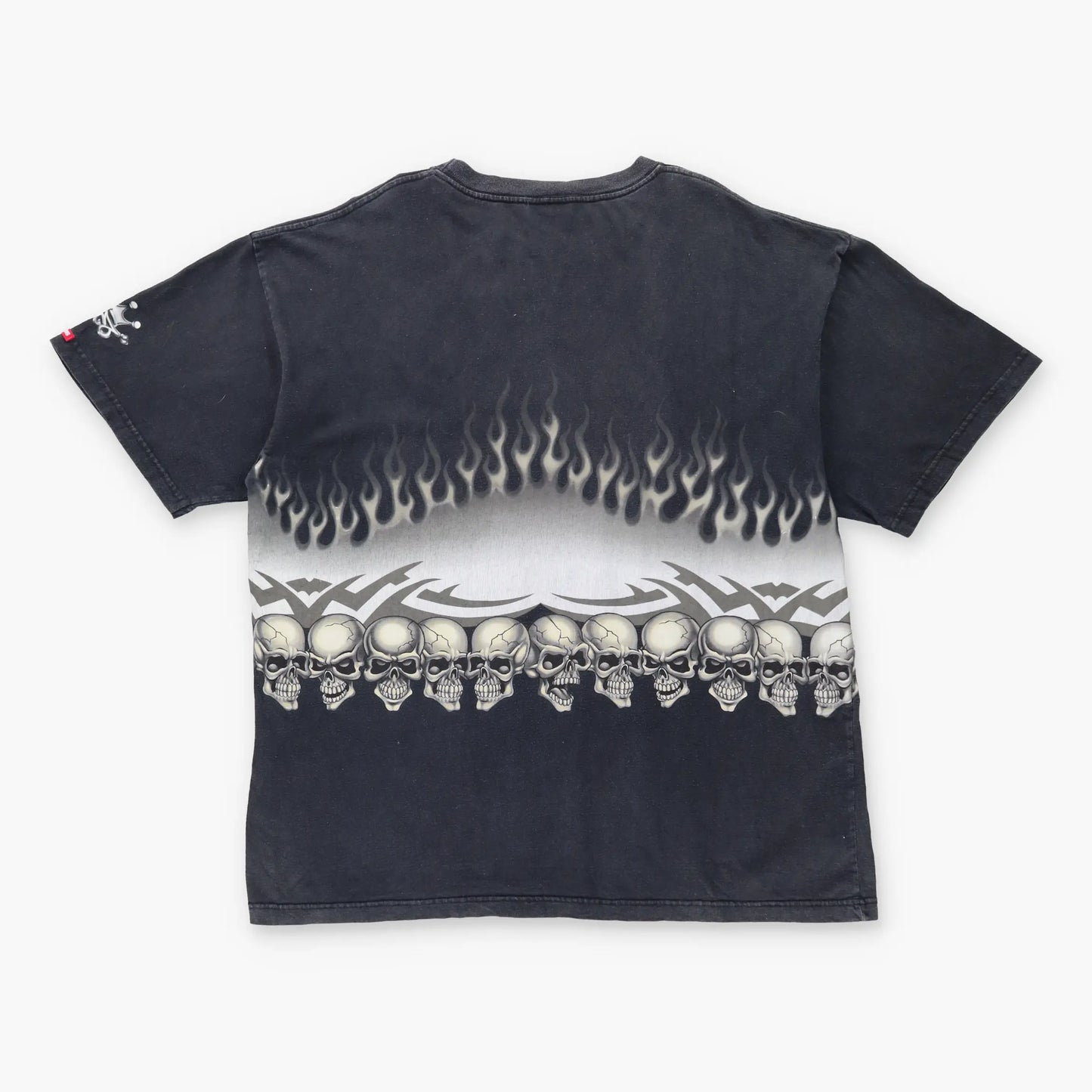 Vintage JNCO JEANS Flaming Skull USA Made Wrap Around Print T-Shirt (XXL)
