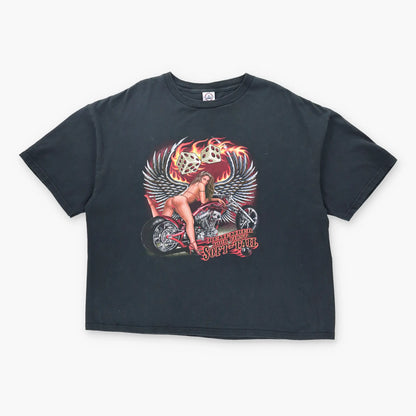 Vintage Flame Angel Motorcycle Girl Boxy 'Soft-Tail' T-Shirt (XXL)