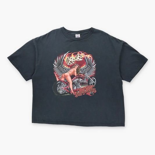 Vintage Flame Angel Motorcycle Girl Boxy 'Soft-Tail' T-Shirt (XXL)
