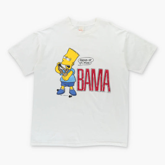 1990 Vintage THE SIMPSONS 'BAMA' Glitter Print USA Made White T-Shirt (L-XL)
