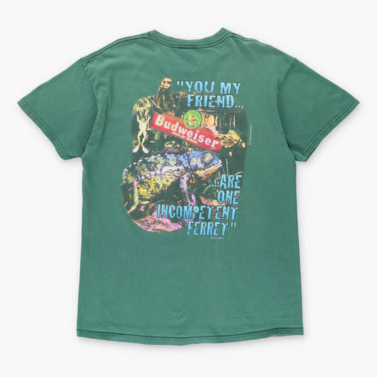 1998 Vintage BUDWEISER 'Incompetent Ferret' Animal Beer Front Back Green T-Shirt (L)