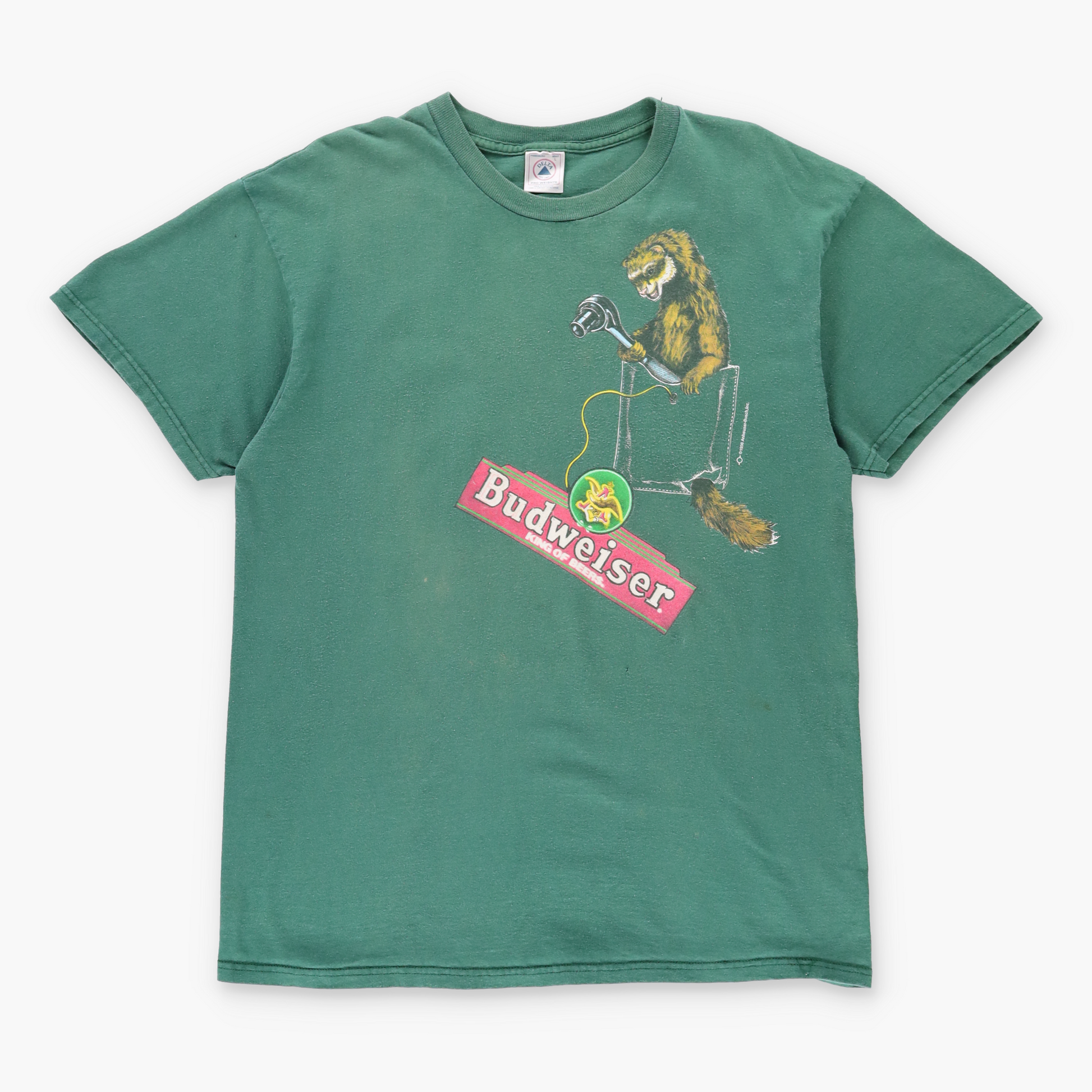 1998 Vintage BUDWEISER 'Incompetent Ferret' Animal Beer Front Back Green T-Shirt (L) Vintage Sole Melbourne