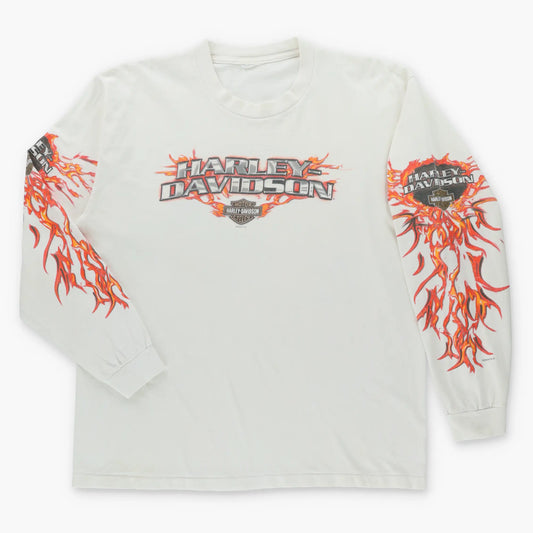 Vintage HARLEY DAVIDSON Double Sided Y2K Flame Graphic Long Sleeve Tee (XL)