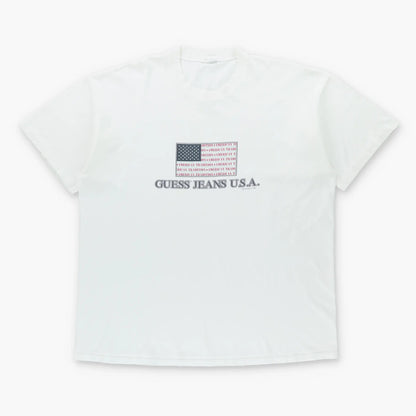 Vintage 1996 GUESS JEANS "American Tradition" USA Flag White Tee (XL-XXL)