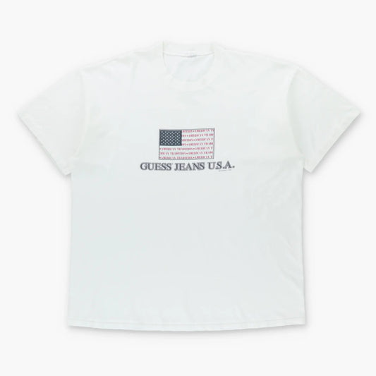 Vintage 1996 GUESS JEANS "American Tradition" USA Flag White Tee (XL-XXL)