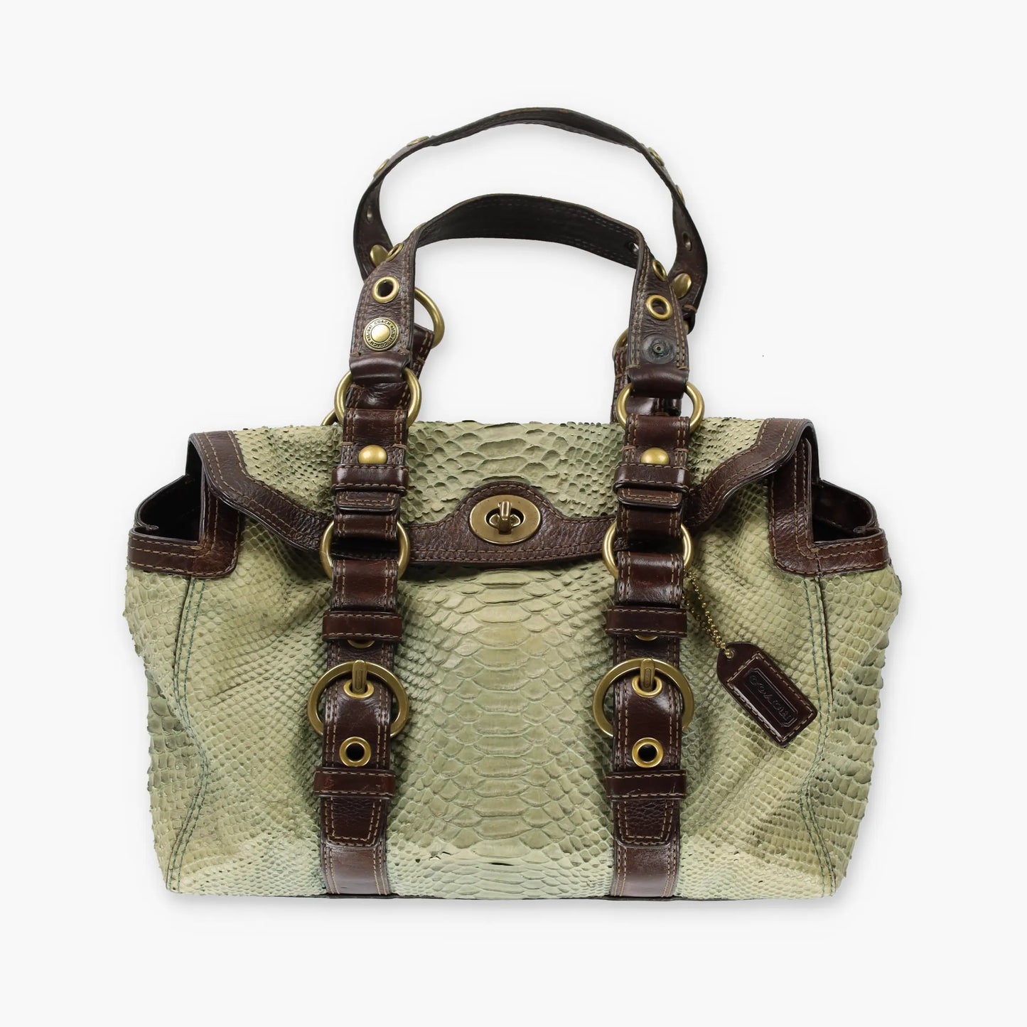 COACH 'Chelsea' 11008 Sage Green Python Embossed Leather Buckle Shoulder Bag