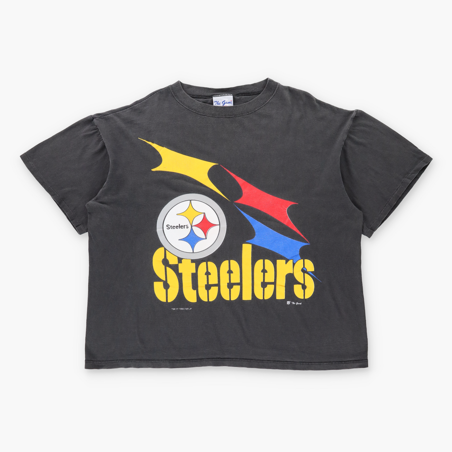 Vintage 1993 Pittsburgh Steelers Retro NFL Faded Black THE GAME Boxy Tee (XXL-XXXL) Vintage Sole Melbourne