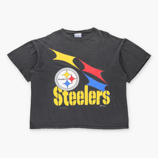Vintage 1993 Pittsburgh Steelers Retro NFL Faded Black THE GAME Boxy Tee (XXL-XXXL)