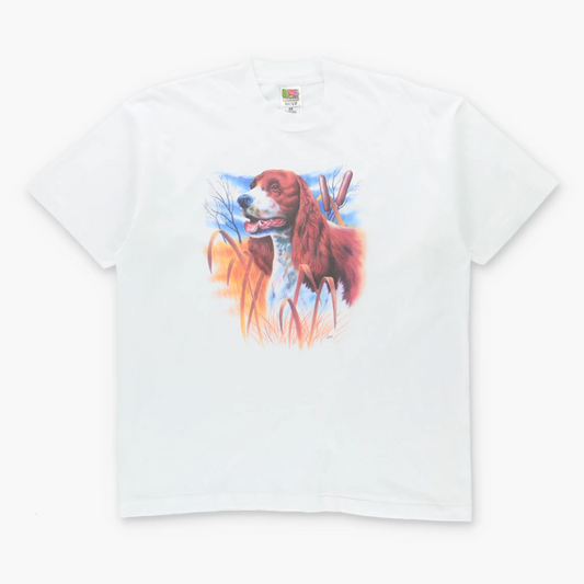 Vintage Dog In Reeds Single Stitch White FRUIT OF THE LOOM Tee (XL)