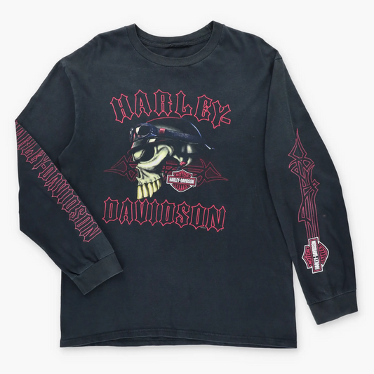 Vintage HARLEY DAVIDSON Biker Skull Las Vegas Nevada Black Long Sleeve Tee (M)