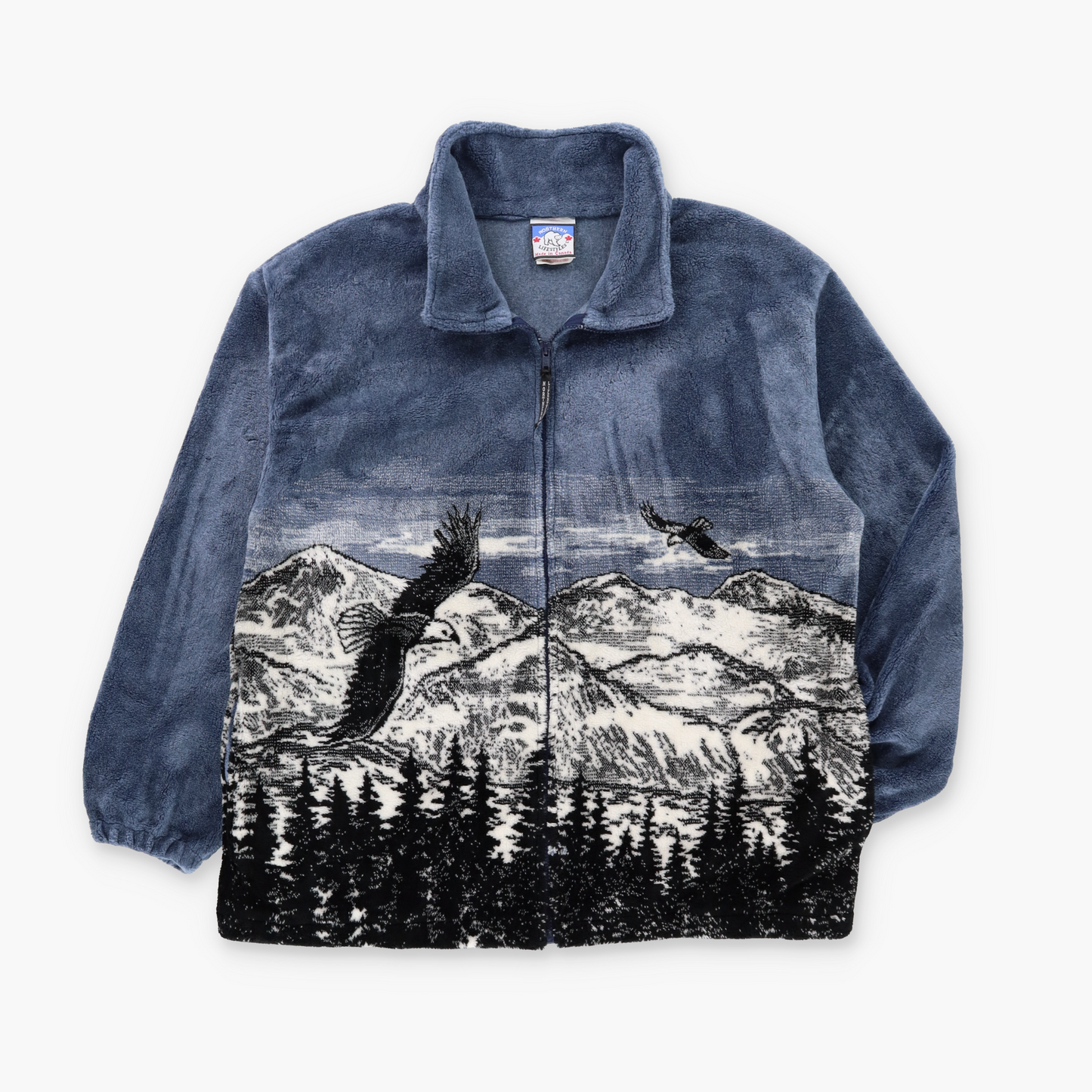 Mountains & Birds Canadian Made NORTHERN LIFESTYLES All Over Fleece Jacket (XL)