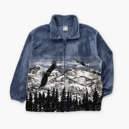 Mountains & Birds Canadian Made NORTHERN LIFESTYLES All Over Fleece Jacket (XL)