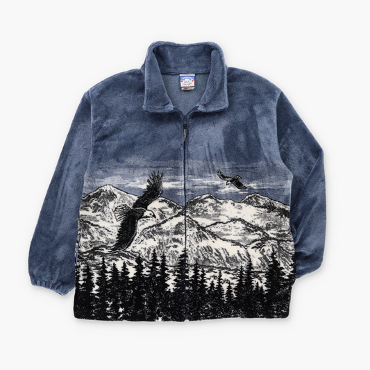 Mountains & Birds Canadian Made NORTHERN LIFESTYLES All Over Fleece Jacket (XL)