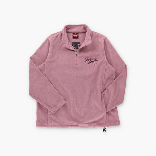 HARLEY DAVIDSON 1/4 Zip Pink Embroidered Fleece Sweatshirt (Women's M)