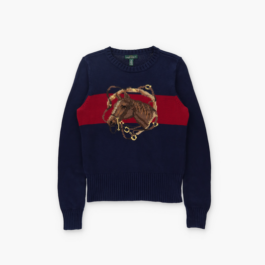 POLO RALPH LAUREN Navy & Red Horse Knit Sweater (S-M)