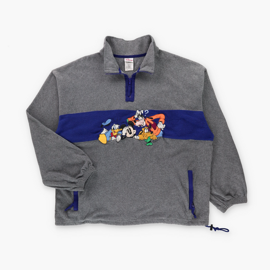 DISNEY Grey & Blue Mickey & Friends 1/4 Zip Fleece Sweatshirt (XL-XXL TALL)