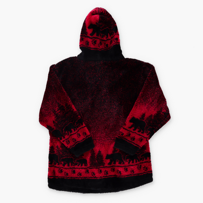 ANDREA FAYE Bear Forest Red & Black USA Made Fleece Jacket (XL)